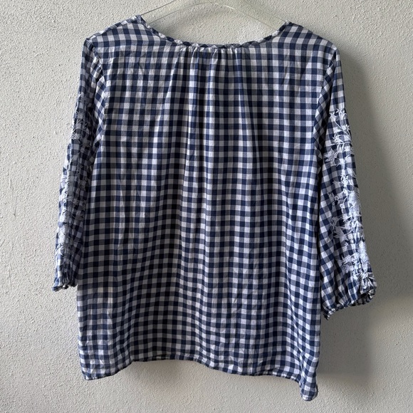 Liz Claiborne Large Cotton Gingham Embroidered‎ Top Boho Cottagecore Prairie - Picture 3 of 10